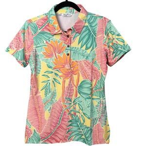 Kenny Flowers Polo Shirt Multi Tropical Print Womens L NWOT Golf Performance